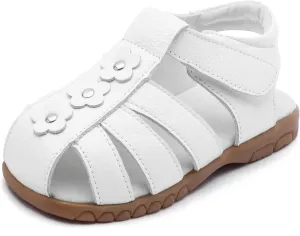 Femizee Girls Genuine Leather Soft Closed Toe Princess Flat Shoes Summer Sandals(Toddler/Little Kid)