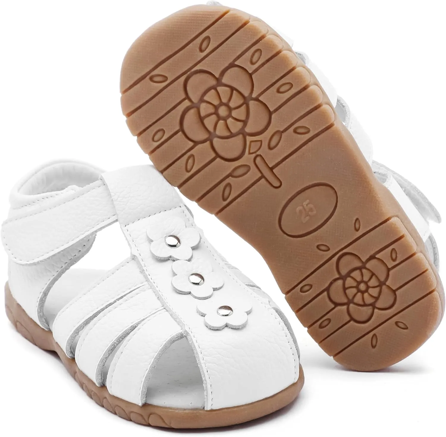 Femizee Girls Genuine Leather Soft Closed Toe Princess Flat Shoes Summer Sandals(Toddler/Little Kid)