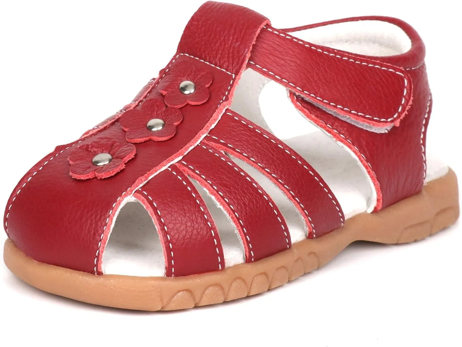 Femizee Girls Genuine Leather Soft Closed Toe Princess Flat Shoes Summer Sandals(Toddler/Little Kid)
