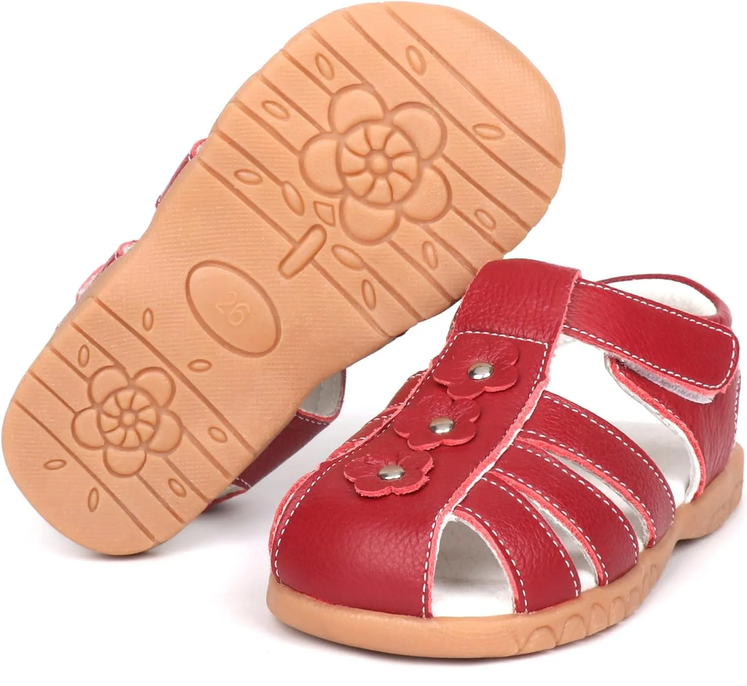 Femizee Girls Genuine Leather Soft Closed Toe Princess Flat Shoes Summer Sandals(Toddler/Little Kid)