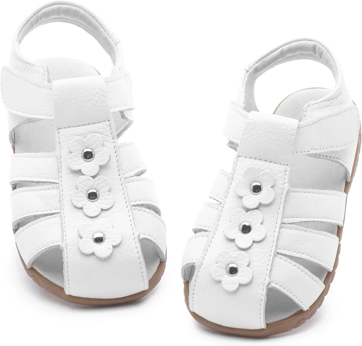 Femizee Girls Genuine Leather Soft Closed Toe Princess Flat Shoes Summer Sandals(Toddler/Little Kid)