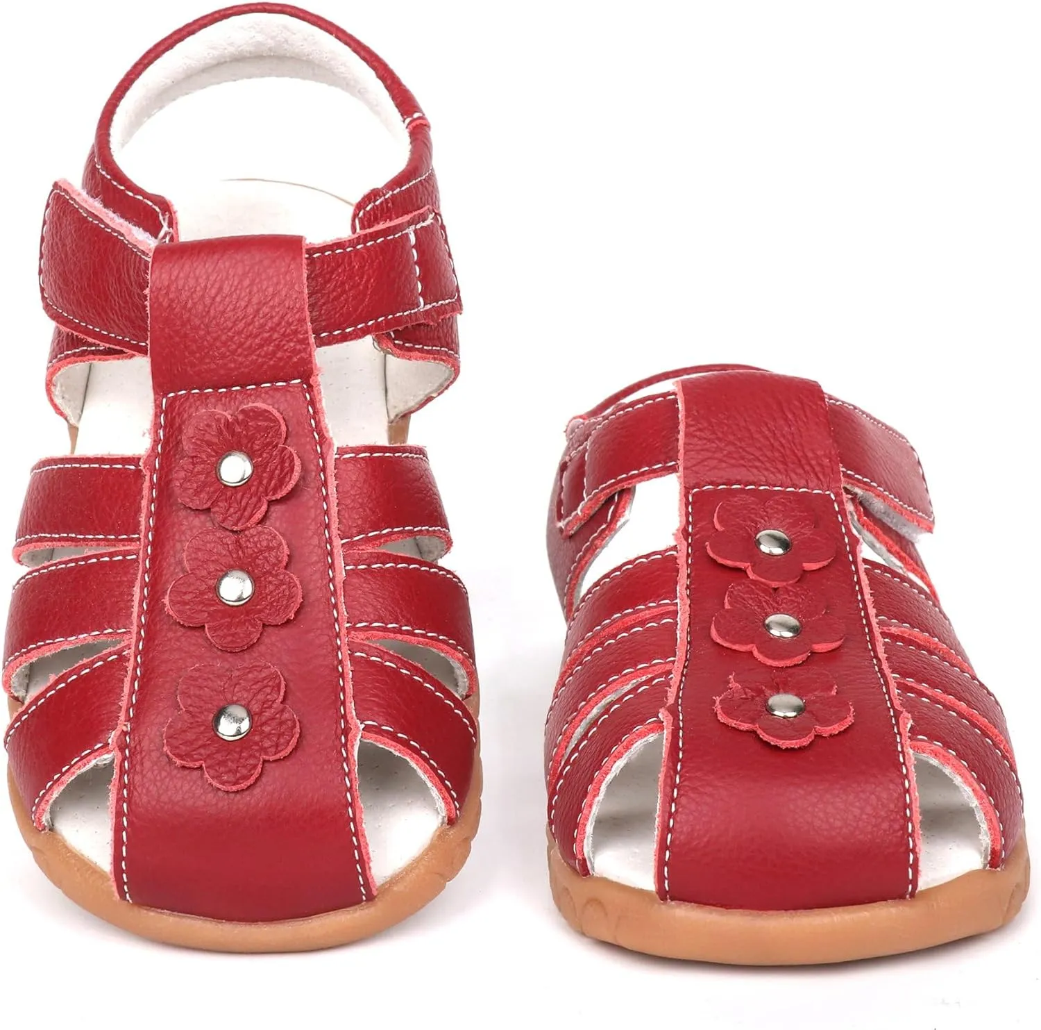 Femizee Girls Genuine Leather Soft Closed Toe Princess Flat Shoes Summer Sandals(Toddler/Little Kid)