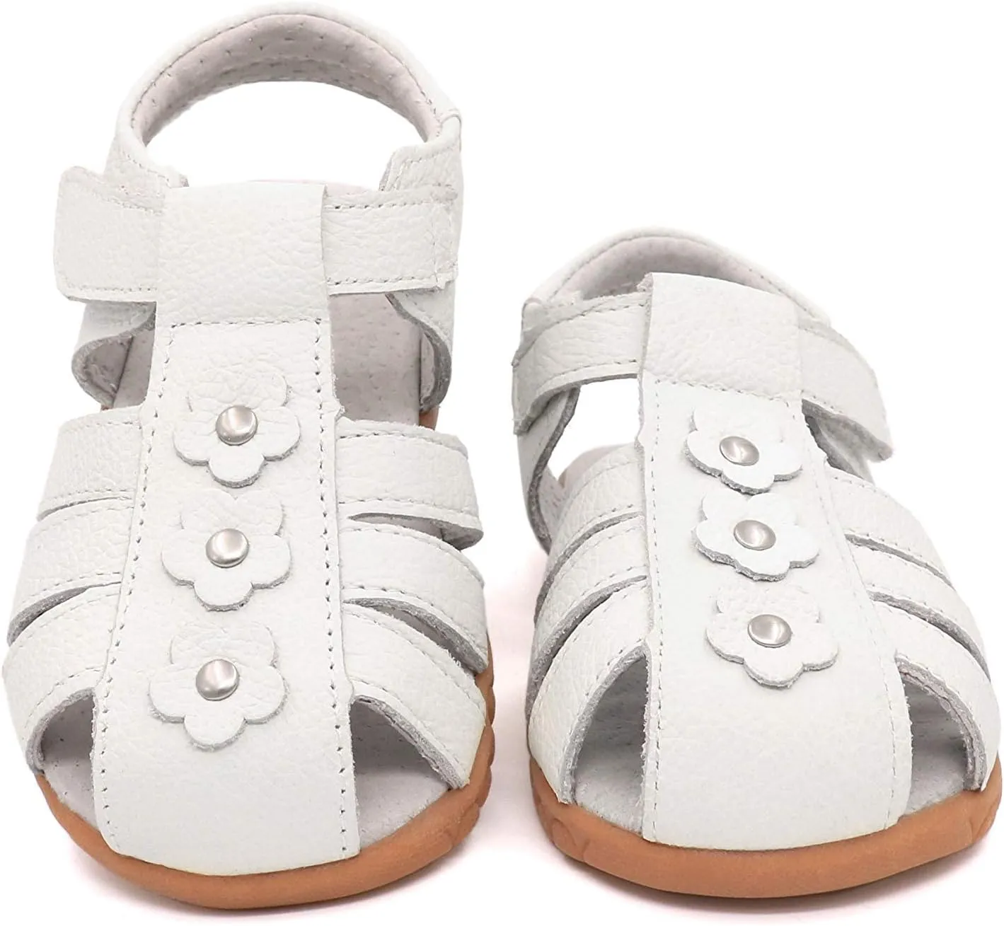 Femizee Girls Genuine Leather Soft Closed Toe Princess Flat Shoes Summer Sandals(Toddler/Little Kid)