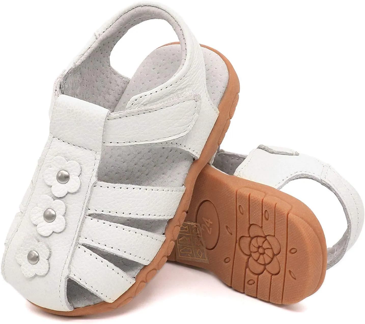 Femizee Girls Genuine Leather Soft Closed Toe Princess Flat Shoes Summer Sandals(Toddler/Little Kid)
