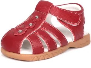 Femizee Girls Genuine Leather Soft Closed Toe Princess Flat Shoes Summer Sandals(Toddler/Little Kid)