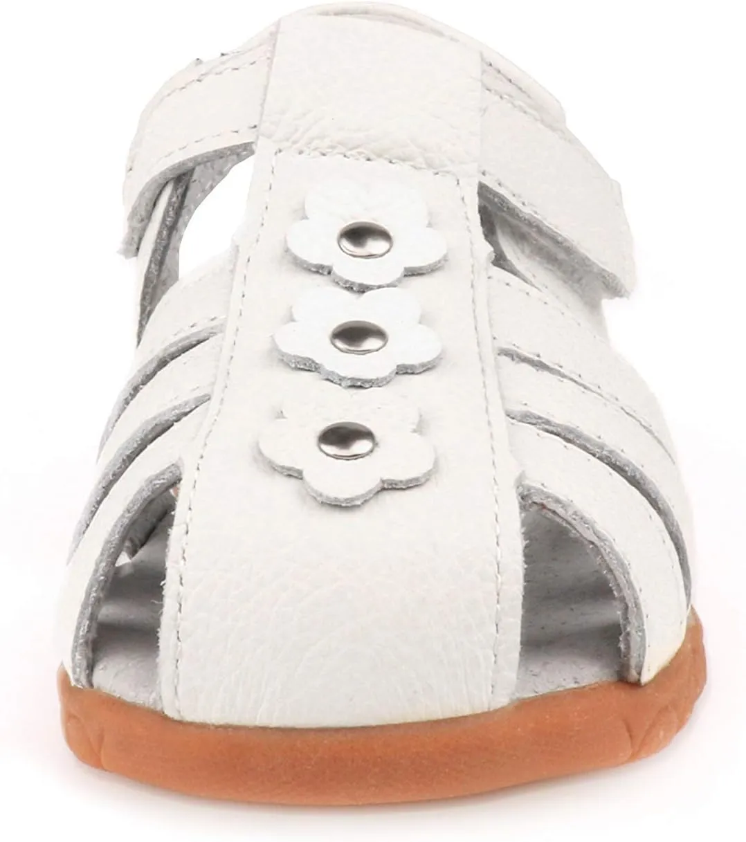 Femizee Girls Genuine Leather Soft Closed Toe Princess Flat Shoes Summer Sandals(Toddler/Little Kid)