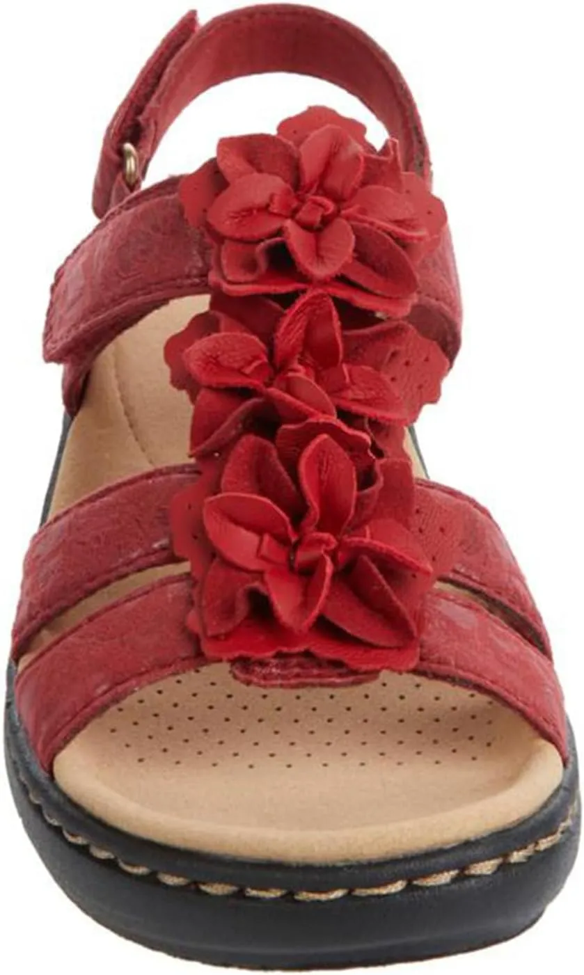 FFMA Women's Flower Sandals Summer Walking Sandals Leather Flower Vintage Casual Soft Footbed Orthopedic Arch-Support Sandals