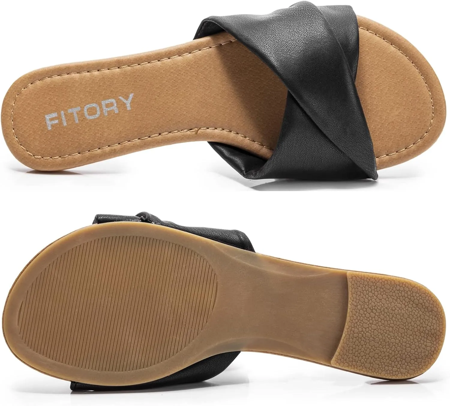 FITORY Women's Flat Sandals Fashion Slides With Soft Leather Slippers for Summer Size 6-11