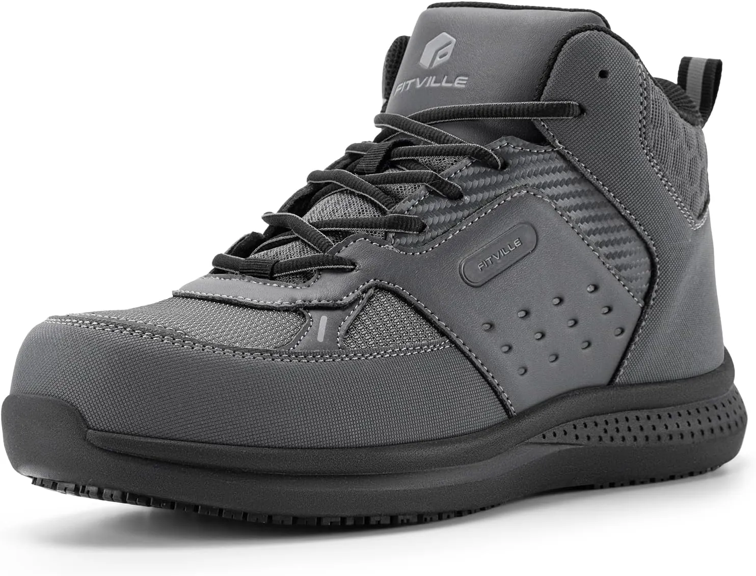 FitVille Wide Work Boots for Men Composite Toe Safety Work Shoes Slip-Resistant Work Boots Waterproof Lightweight - SteelCore