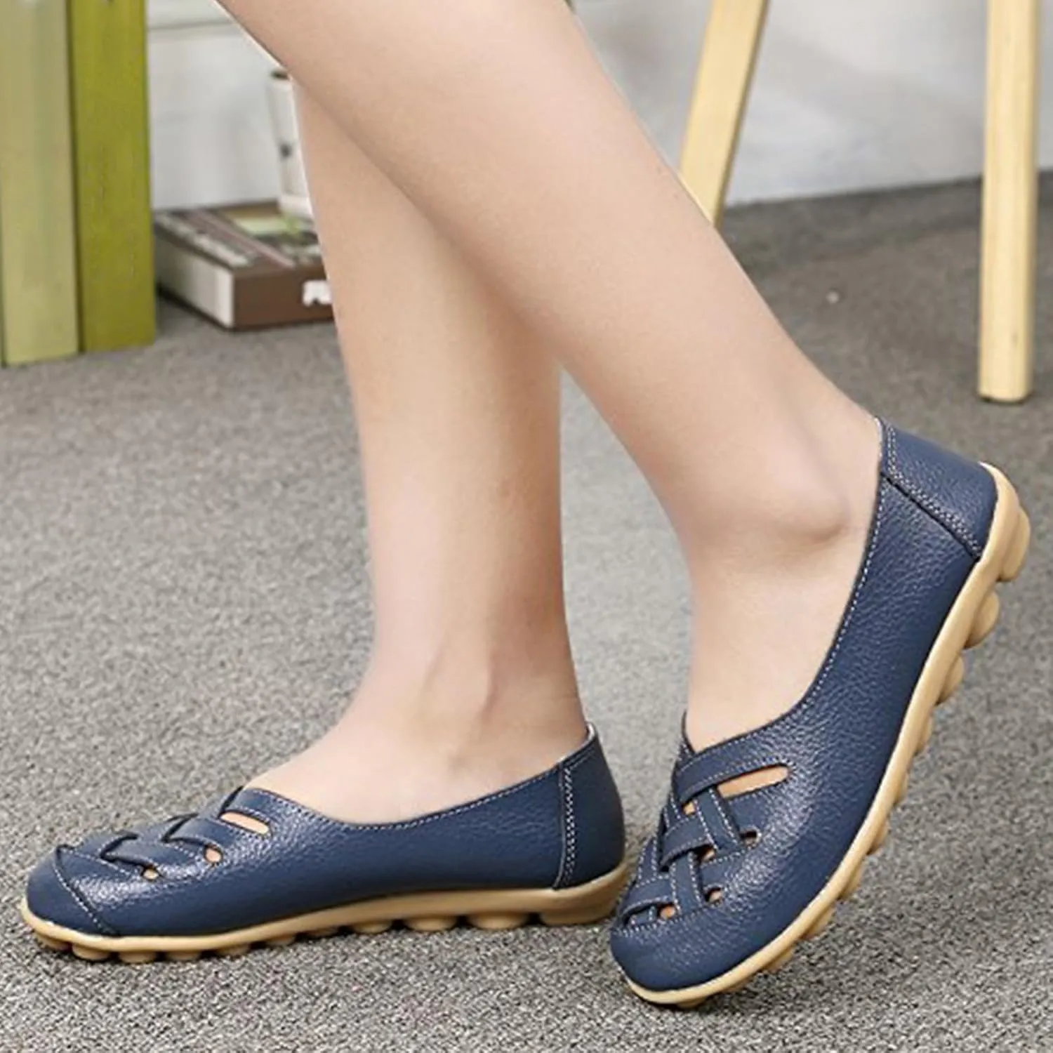Flat Loafer Shoes for Women Wide Width Round Toe Hollow Soft Flats Sandals Comfortable Summer Casual Slip-On Walking Moccasins Shoes Breathable Lightweight Nurse Driving Soft Soles Fashion Loafers