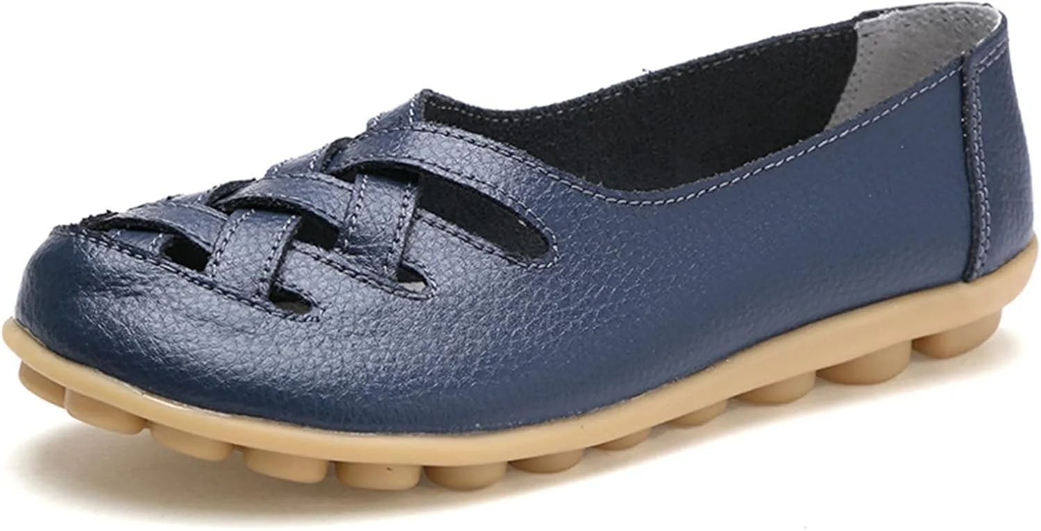 Flat Loafer Shoes for Women Wide Width Round Toe Hollow Soft Flats Sandals Comfortable Summer Casual Slip-On Walking Moccasins Shoes Breathable Lightweight Nurse Driving Soft Soles Fashion Loafers