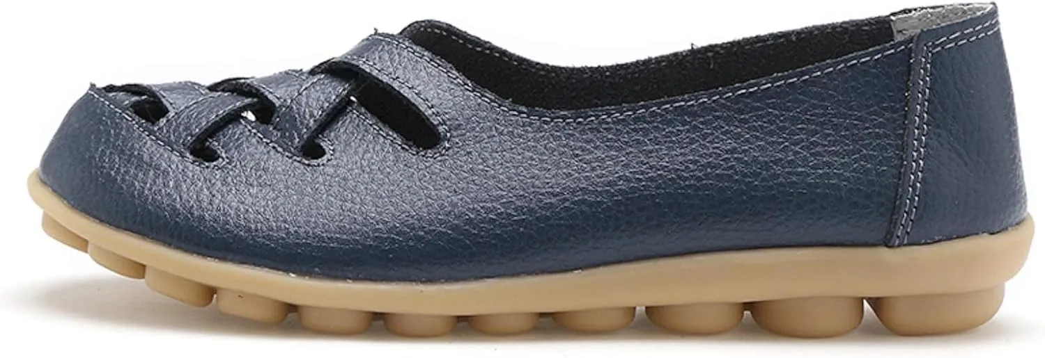 Flat Loafer Shoes for Women Wide Width Round Toe Hollow Soft Flats Sandals Comfortable Summer Casual Slip-On Walking Moccasins Shoes Breathable Lightweight Nurse Driving Soft Soles Fashion Loafers