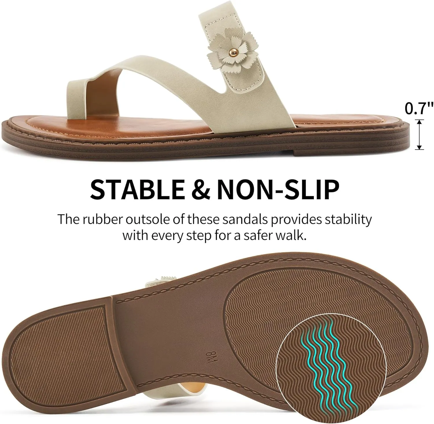 Flat Sandals for Women Dressy: Comfortable Summer Beach Sandal Adjustable Hook loop Slip on Toe Ring Walking Shoes for Travel Office