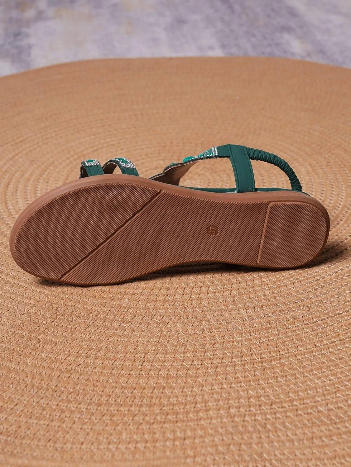 Flat Sandals With Rhinestones for Women, Women's Wide Width Sandals Comfort Walking with Non Slip on Casual Summer Beach Shoes Dress Ankle Elastic Strap Sparkling Jeweled Bohemian Flats