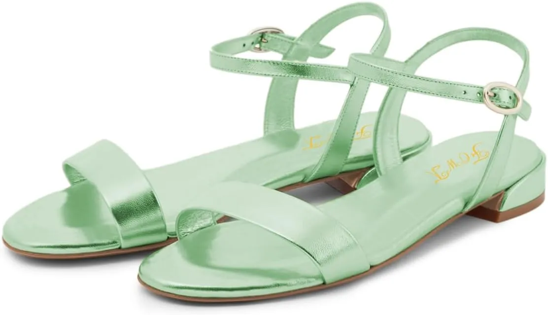 FOWT Women Classic Open Toe Flat Sandals Ankle Strap Adjustable Buckle Comfortable Summer Casual Dress Shoes Size 4-16 US