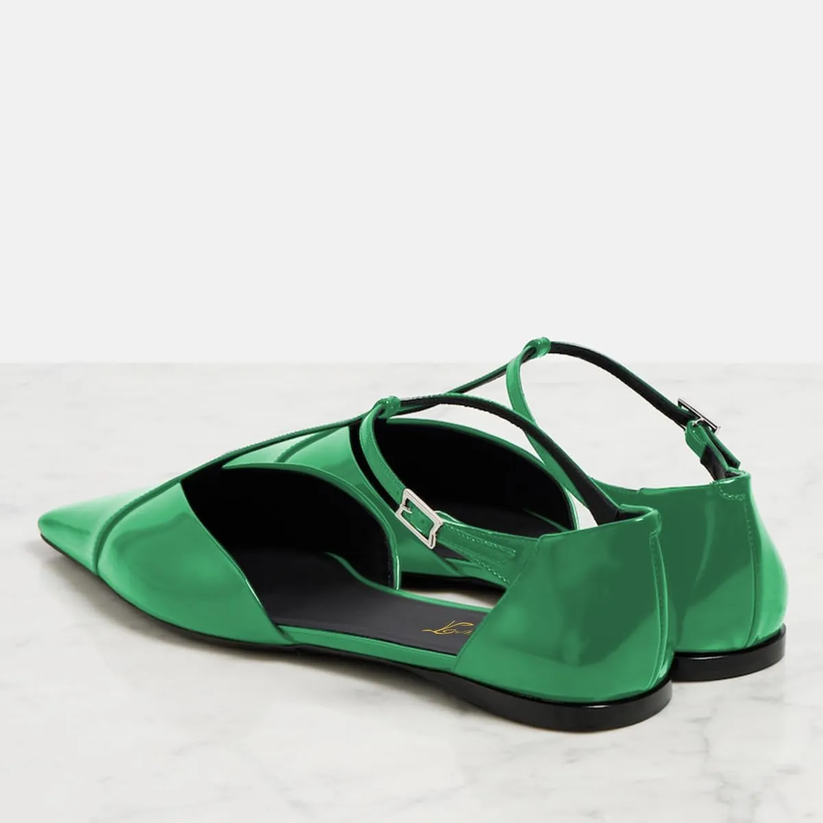FOWT Women Stylish T-Strap Pointed Toe Ballet Flats Adjustable Ankle Buckle Casual Comfy Daily Flat Sandals Size 4-16 US