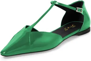 FOWT Women Stylish T-Strap Pointed Toe Ballet Flats Adjustable Ankle Buckle Casual Comfy Daily Flat Sandals Size 4-16 US