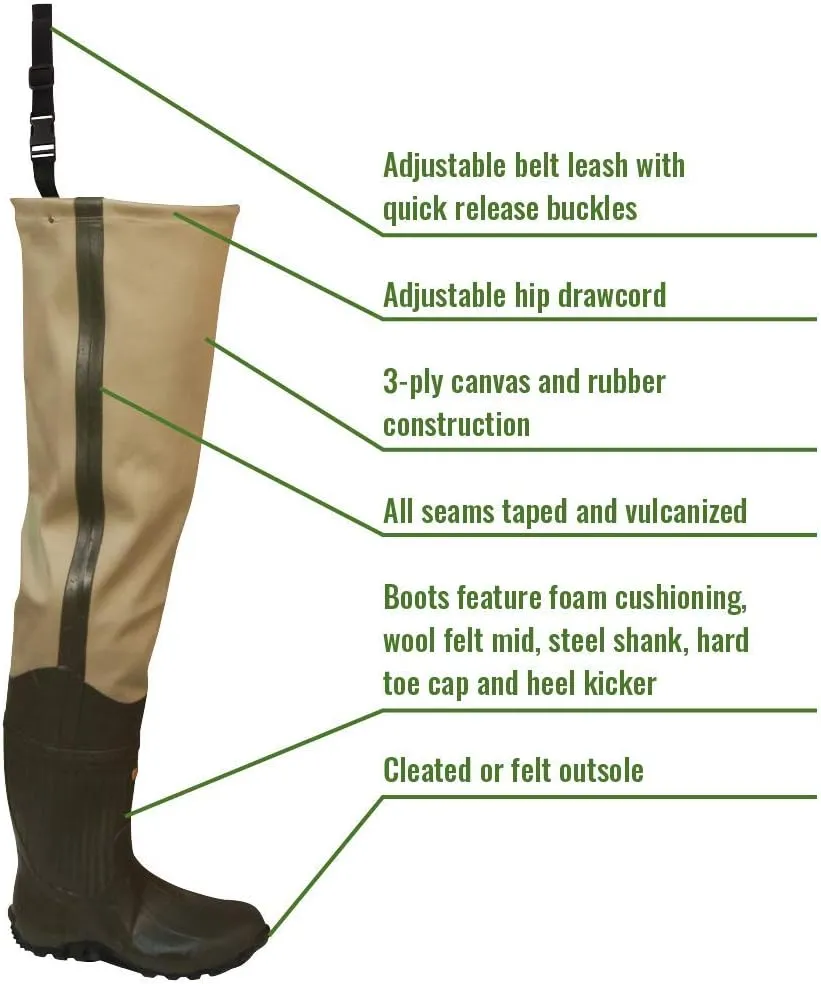 FROGG TOGGS Bull Frogg 3-ply PVC Canvas Waterproof Fishing Bootfoot Hip Wader for Fishing, Cleated or Felt