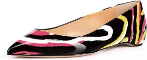 FSJ Women Novelty Pointed Toe Pumps Slip On Multicolored Flats Summer Holiday Casual Dress Shoes Size 4-15 US