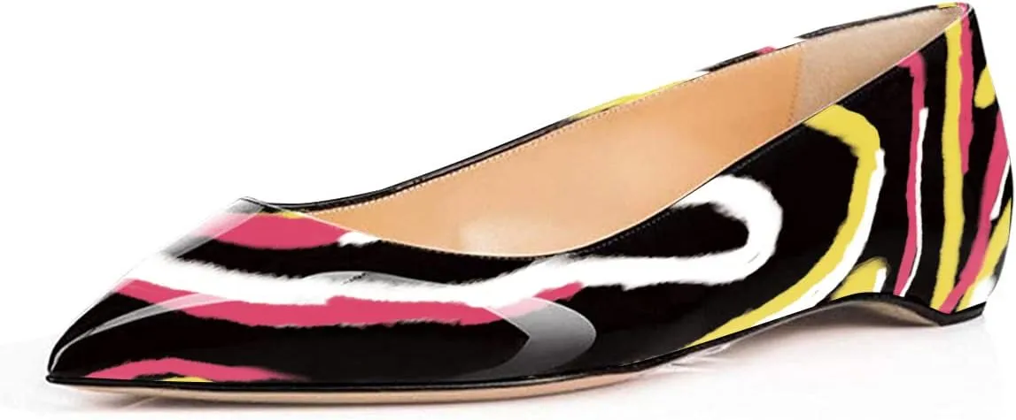 FSJ Women Novelty Pointed Toe Pumps Slip On Multicolored Flats Summer Holiday Casual Dress Shoes Size 4-15 US