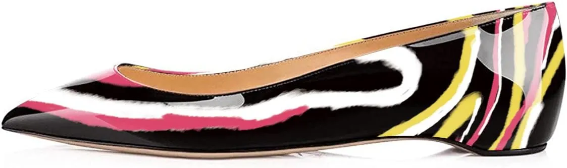 FSJ Women Novelty Pointed Toe Pumps Slip On Multicolored Flats Summer Holiday Casual Dress Shoes Size 4-15 US