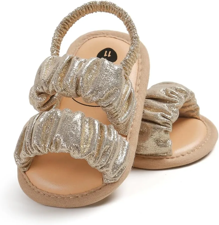GDSDYM Infant Baby Girls Summer Sandals with Flower Bowknot Soft Sole Wedding Dress Flats Newborn First Walkers Crib Dress Shoes