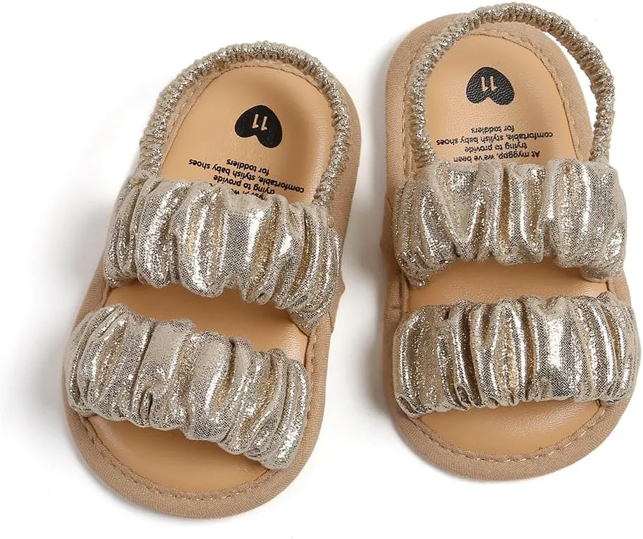 GDSDYM Infant Baby Girls Summer Sandals with Flower Bowknot Soft Sole Wedding Dress Flats Newborn First Walkers Crib Dress Shoes