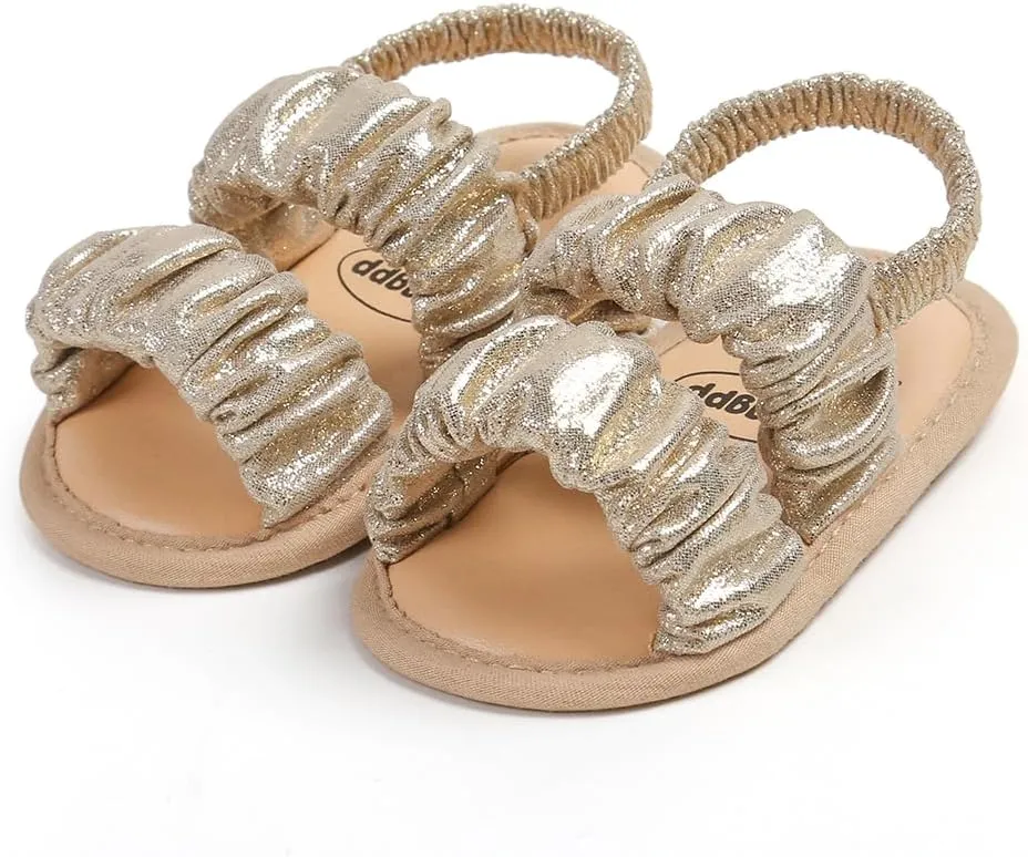 GDSDYM Infant Baby Girls Summer Sandals with Flower Bowknot Soft Sole Wedding Dress Flats Newborn First Walkers Crib Dress Shoes