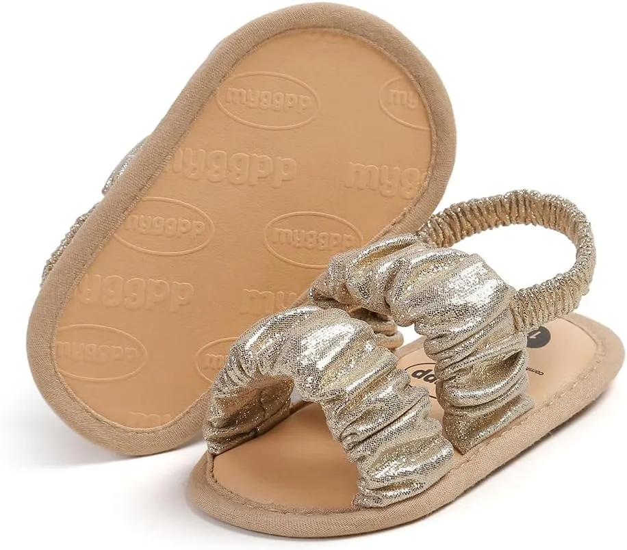 GDSDYM Infant Baby Girls Summer Sandals with Flower Bowknot Soft Sole Wedding Dress Flats Newborn First Walkers Crib Dress Shoes