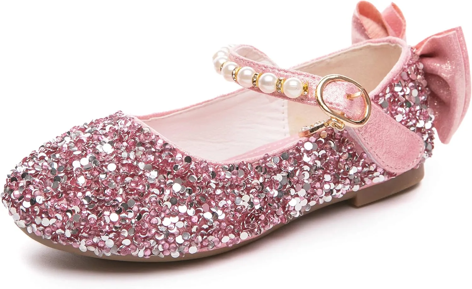 Girl's Adorables Mary Jane Flats Ankle Strap Glitter Ballerina Princess Shoes (Toddler/Little Girls)