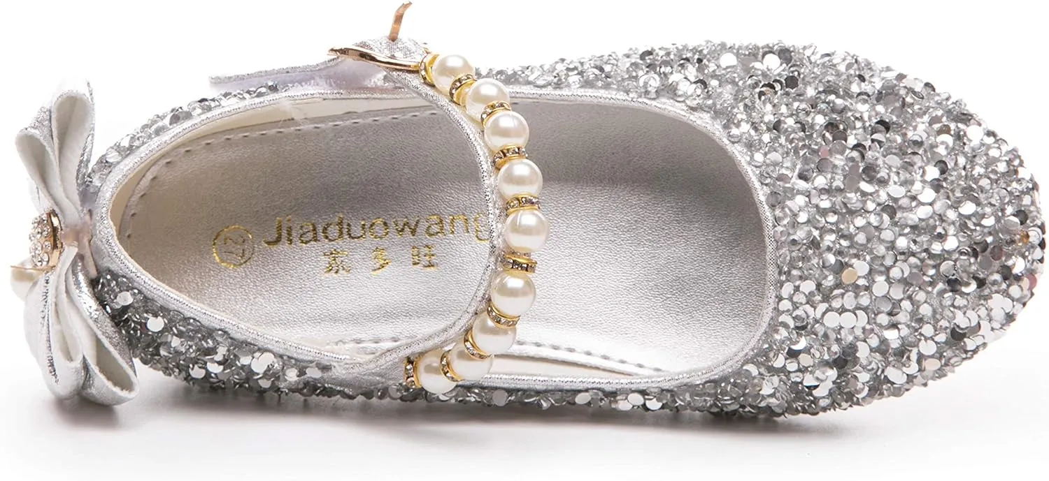 Girl's Adorables Mary Jane Flats Ankle Strap Glitter Ballerina Princess Shoes (Toddler/Little Girls)