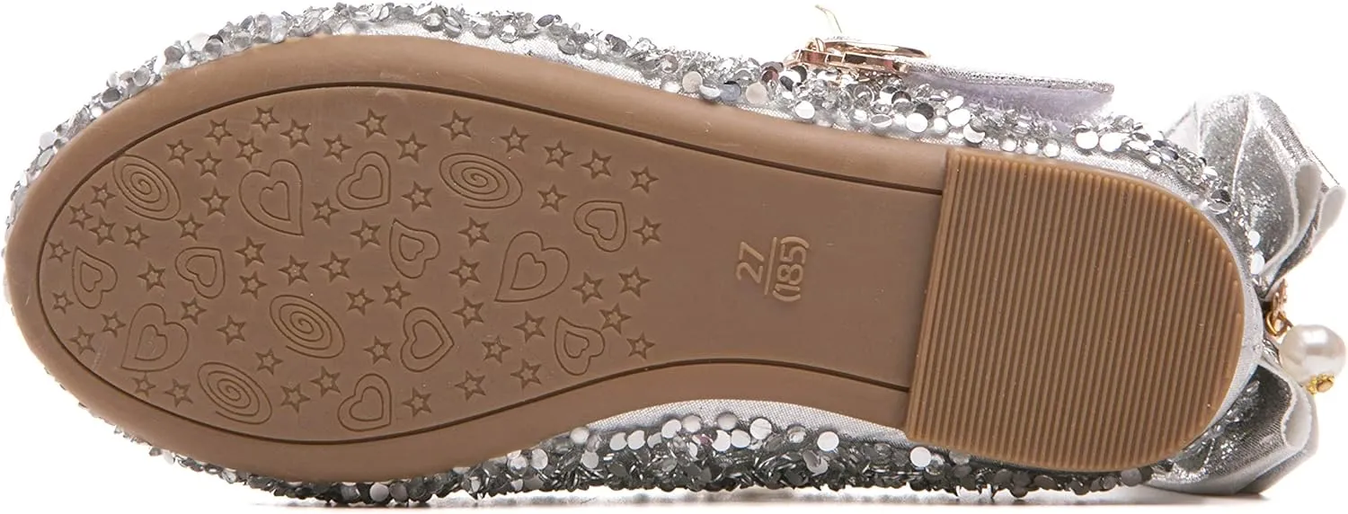 Girl's Adorables Mary Jane Flats Ankle Strap Glitter Ballerina Princess Shoes (Toddler/Little Girls)