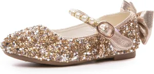 Girl's Adorables Mary Jane Flats Ankle Strap Glitter Ballerina Princess Shoes (Toddler/Little Girls)