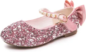 Girl's Adorables Mary Jane Flats Ankle Strap Glitter Ballerina Princess Shoes (Toddler/Little Girls)