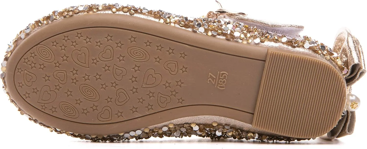Girl's Adorables Mary Jane Flats Ankle Strap Glitter Ballerina Princess Shoes (Toddler/Little Girls)