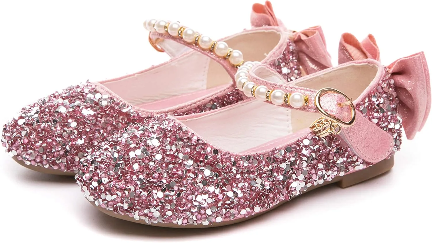 Girl's Adorables Mary Jane Flats Ankle Strap Glitter Ballerina Princess Shoes (Toddler/Little Girls)