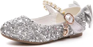 Girl's Adorables Mary Jane Flats Ankle Strap Glitter Ballerina Princess Shoes (Toddler/Little Girls)