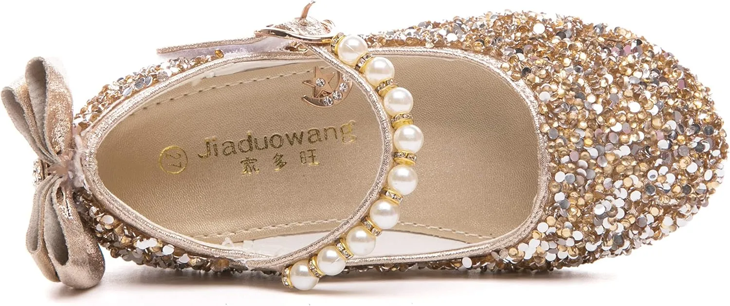 Girl's Adorables Mary Jane Flats Ankle Strap Glitter Ballerina Princess Shoes (Toddler/Little Girls)