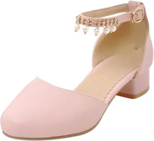 Girls Dress Shoes Mary Jane Shoes for Girls with Low Heel, Princess Flower Ballet Flats for Wedding School Party