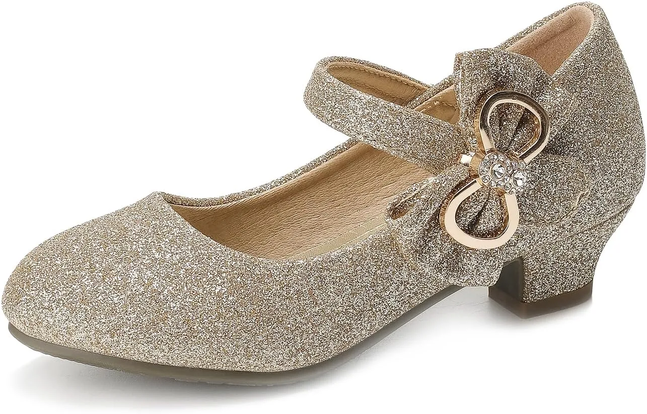 Girls Dress Shoes Toddler Princess Shoes Glitter Flower Little Girl Flats Mary Jane Heels for Party Wedding