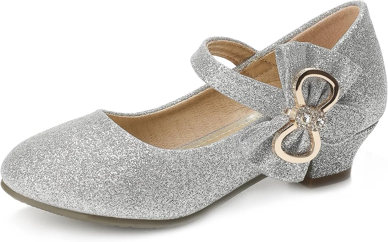 Girls Dress Shoes Toddler Princess Shoes Glitter Flower Little Girl Flats Mary Jane Heels for Party Wedding
