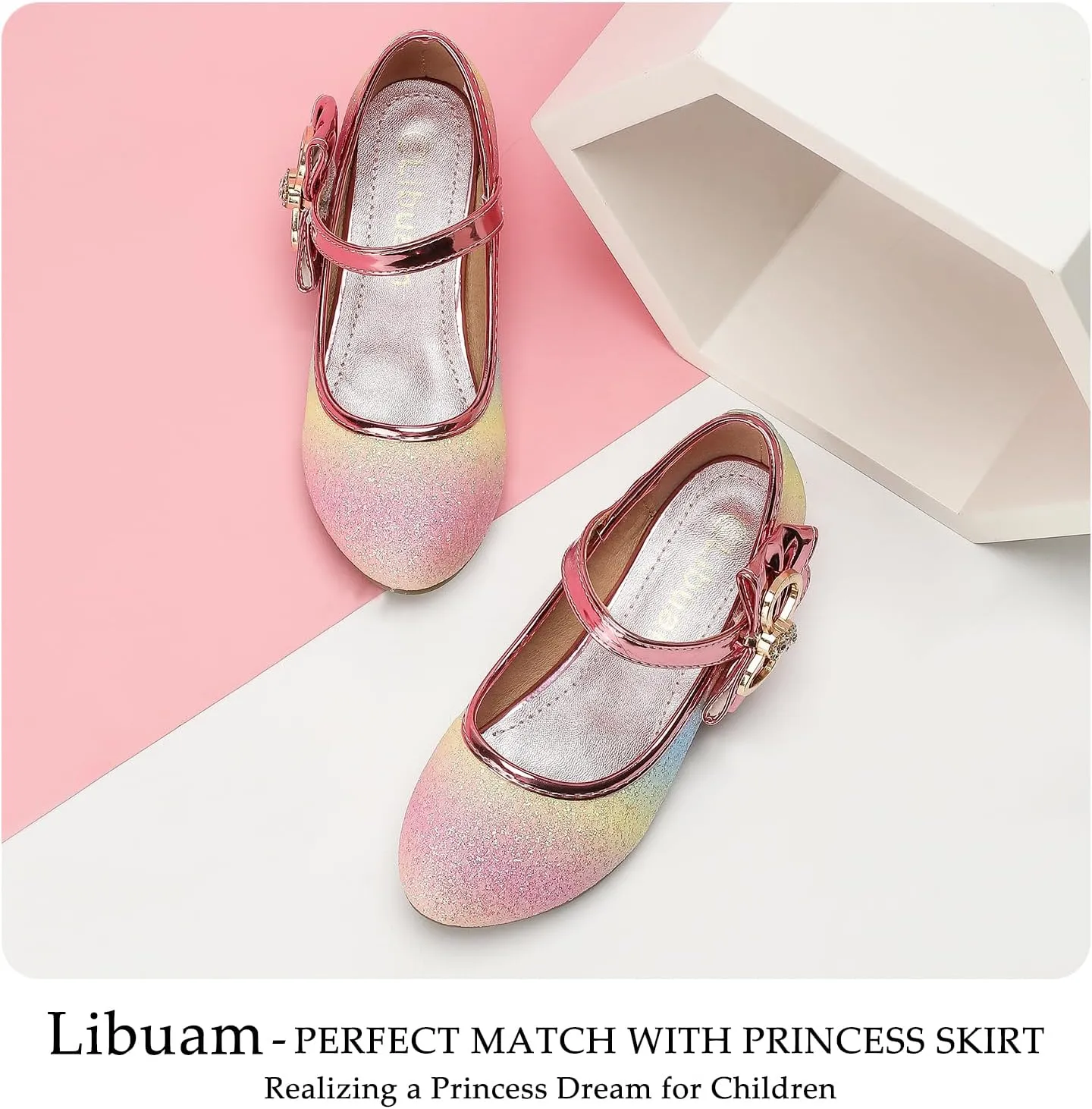 Girls Dress Shoes Toddler Princess Shoes Glitter Flower Little Girl Flats Mary Jane Heels for Party Wedding