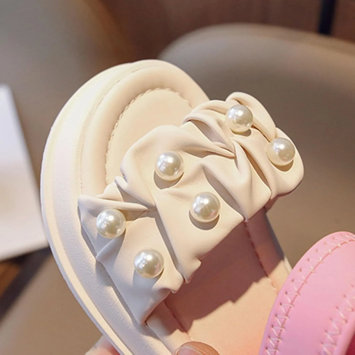 Girls' Sandals Summer Children's Soft Sole Shoes Pearl Decoration Fashion Girls' Bow Princess Toddler Glitter Sandals