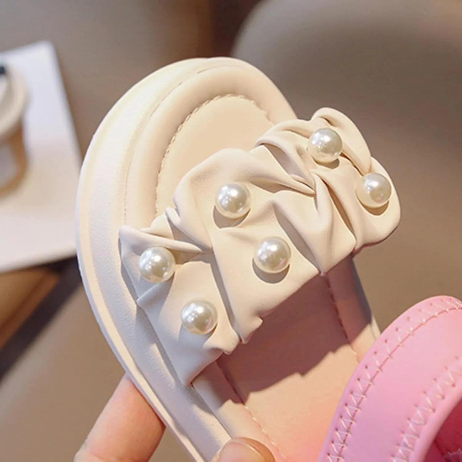 Girls' Sandals Summer Children's Soft Sole Shoes Pearl Decoration Fashion Girls' Bow Princess Toddler Glitter Sandals