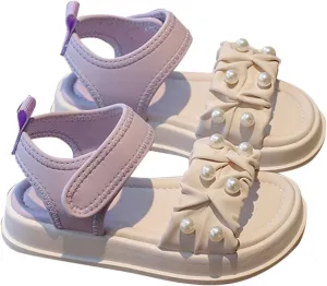 Girls' Sandals Summer Children's Soft Sole Shoes Pearl Decoration Fashion Girls' Bow Princess Toddler Glitter Sandals