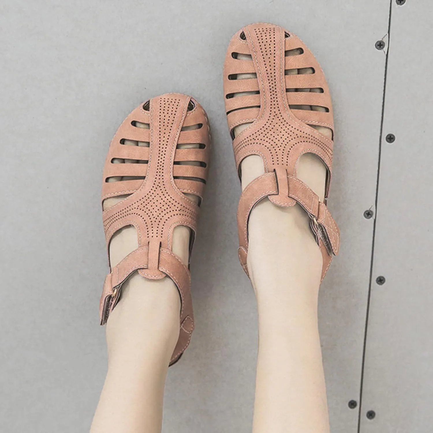 Gladiator Sandals for Women Orthopedic Closed Toe Non Slip Wedge Sandals Breathable Hollow Out Hook and Loop Fastener Slides Sandal Soft Cushion Wedge Walking Shoes
