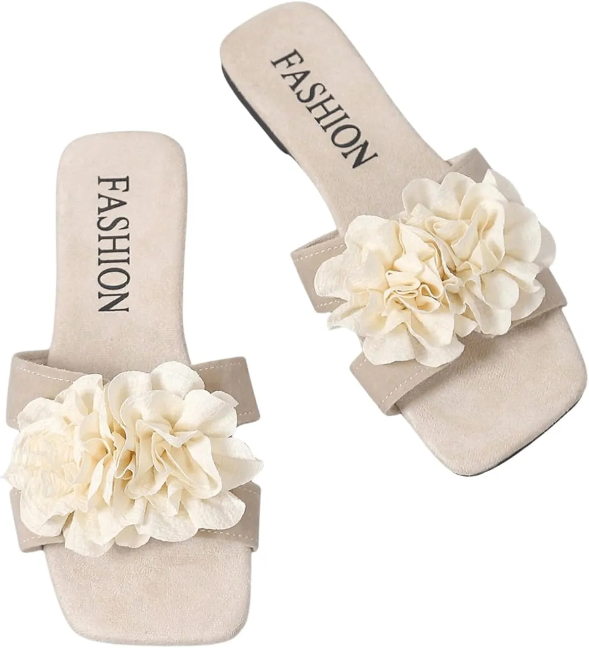GORGLITTER Women's Flower Sandals Flat H Slides Dress Applique Slip on Vacation Sandal