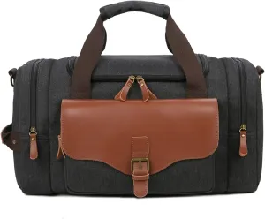 Gym Bags Men Large Capacity Canvas Multifunction Leather Bags Carry on Luggage Bag Tote Utility Travel Bag Weekender Bag Travel Man (Color : Black) (Black)
