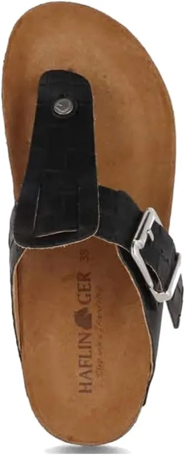 HAFLINGER Men's Summer Soft Leather Anatomic Footbeds Non-Slip Cora Thong Sandals Slide