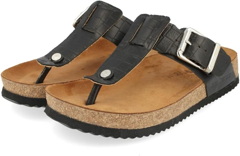 HAFLINGER Men's Summer Soft Leather Anatomic Footbeds Non-Slip Cora Thong Sandals Slide